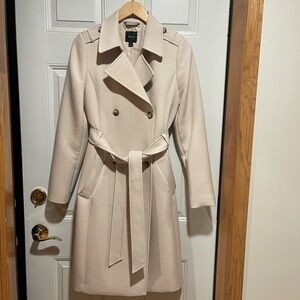 Elegant Cream Double-Breasted Women's Coat
